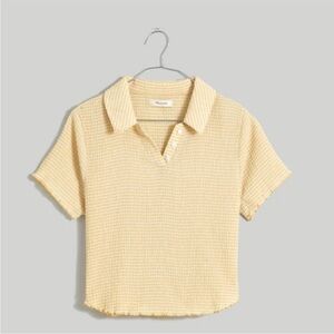 Madewell Yellow Gingham Crinkled Cropped Polo Pullover Lettuce Hem‎ L
